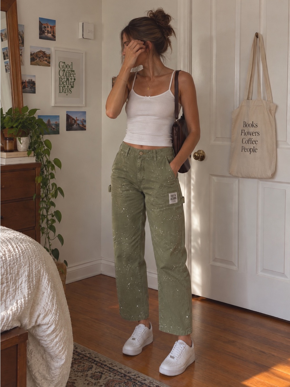 Oak & Acorn Paint Splatter Utility Pants - Olive Green